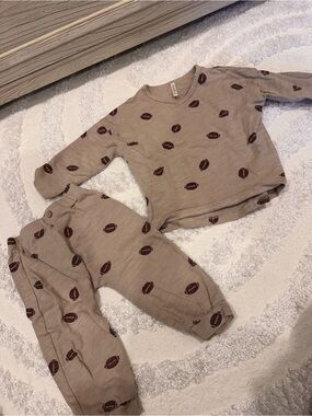 Rylee + Cru Tan Kids Matching Set with Brown Football Print